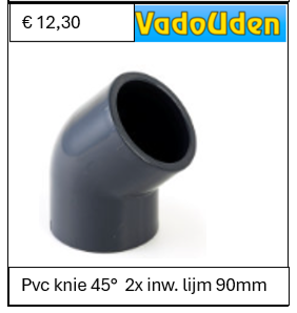 Pvc knie 45°  2x inw. lijm 90mm