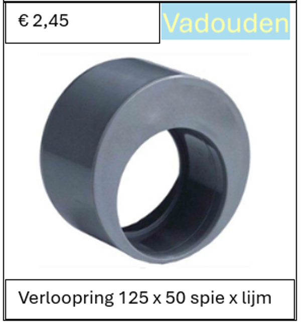 Verloopring 125 x 50 spie x lijm