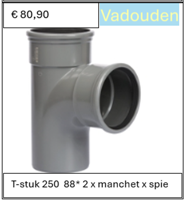 T-stuk 250  88* 2 x manchet x spie