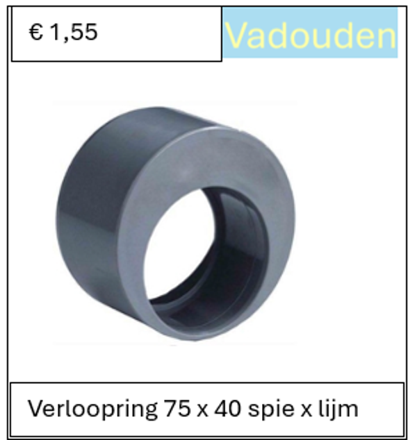 Verloopring 75 x 40 spie x lijm