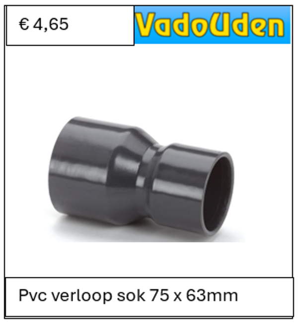 Pvc verloop sok 75 x 63mm 12,5 ATO