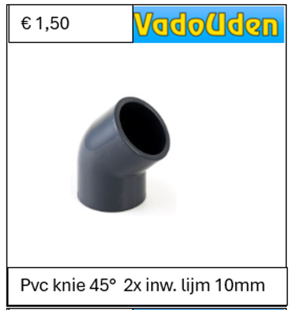 Pvc knie 45°  2x inw. lijm 10mm