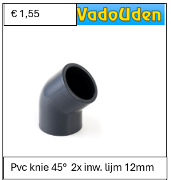 Pvc knie 45°  2x inw. lijm 12mm