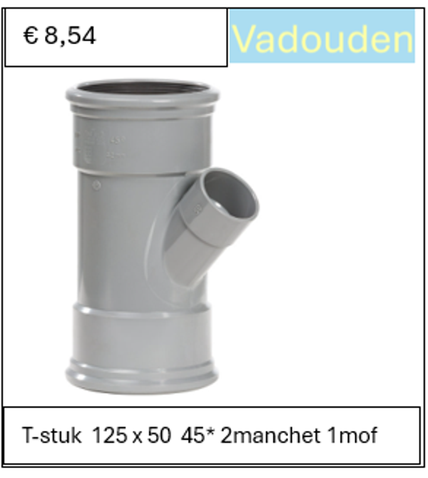 T-stuk  125 x 50  45* 2manchet 1mof
