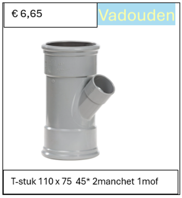 T-stuk 110 x 75  45* 2manchet 1mof