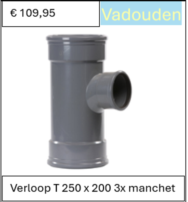 Verloop T 250 x 200 3x manchet