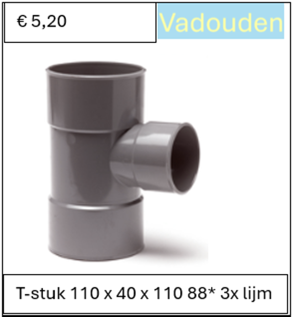 T-stuk 110 x 40 x 110 88* 3x lijm
