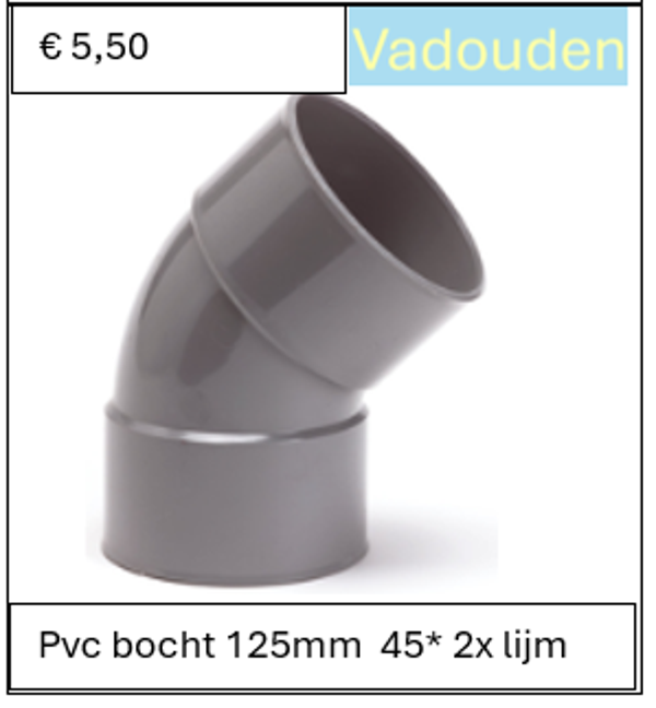 Pvc bocht 125mm  45* 2x lijm