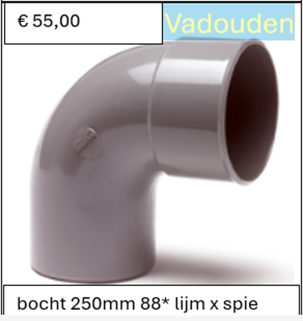 bocht 250mm 88* lijm x spie