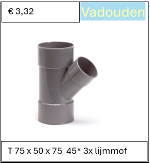 T 75 x 50 x 75  45* 3x lijmmof