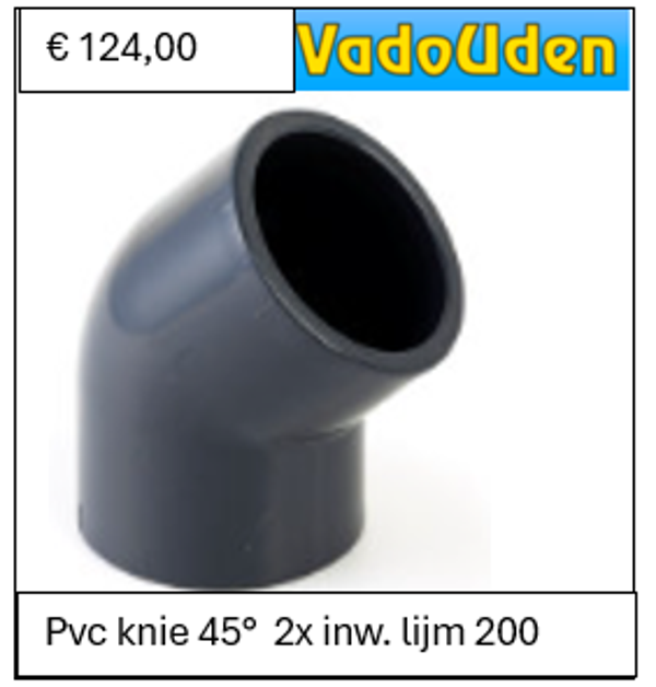 Pvc knie 45°  2x inw. lijm 200