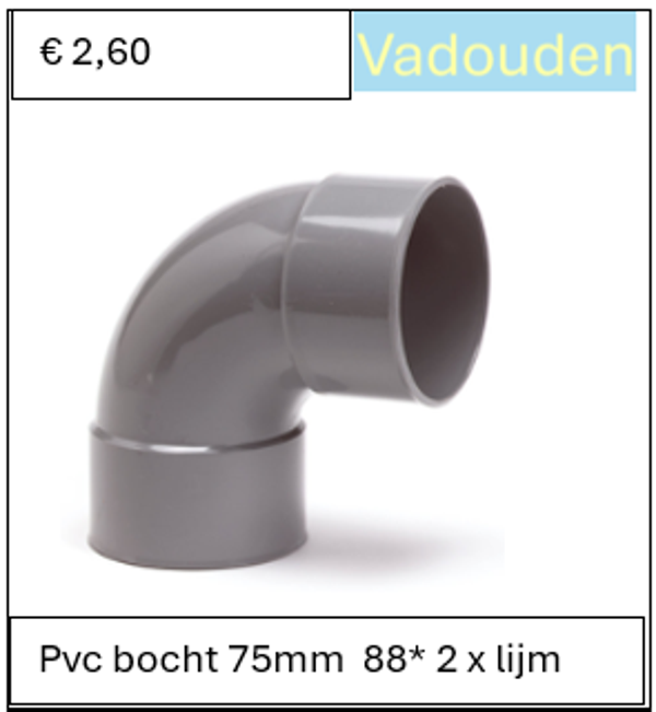 Pvc bocht 75mm  88* 2 x lijm