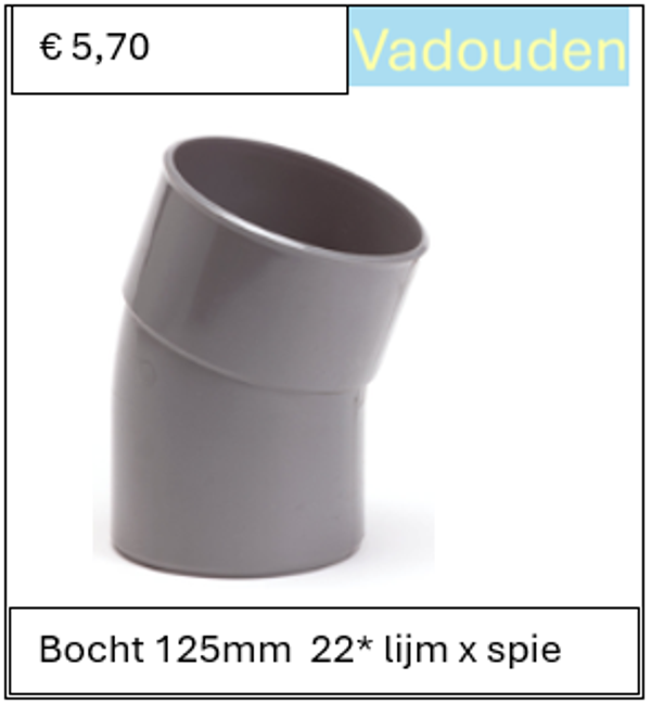 Bocht 125mm  22* lijm x spie