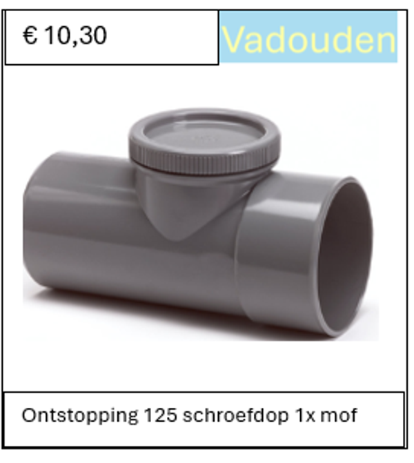 Ontstoppings T-stuk 125 mm schroefdop 1x mof