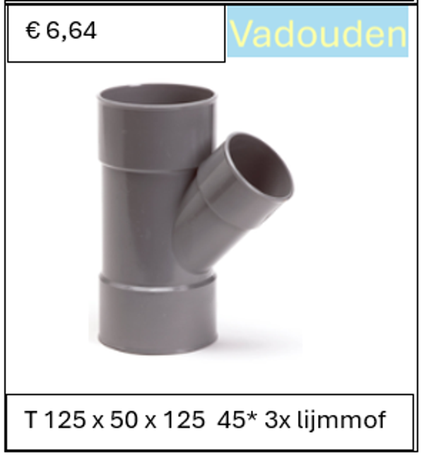 T 125 x 50 x 125  45* 3x lijmmof