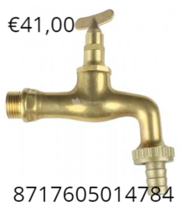 Messing slangwortel kraan + kopl. sleutelbed.