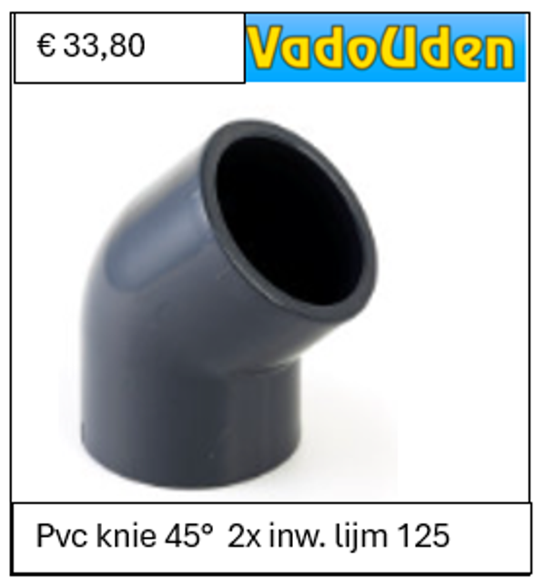 Pvc knie 45°  2x inw. lijm 125