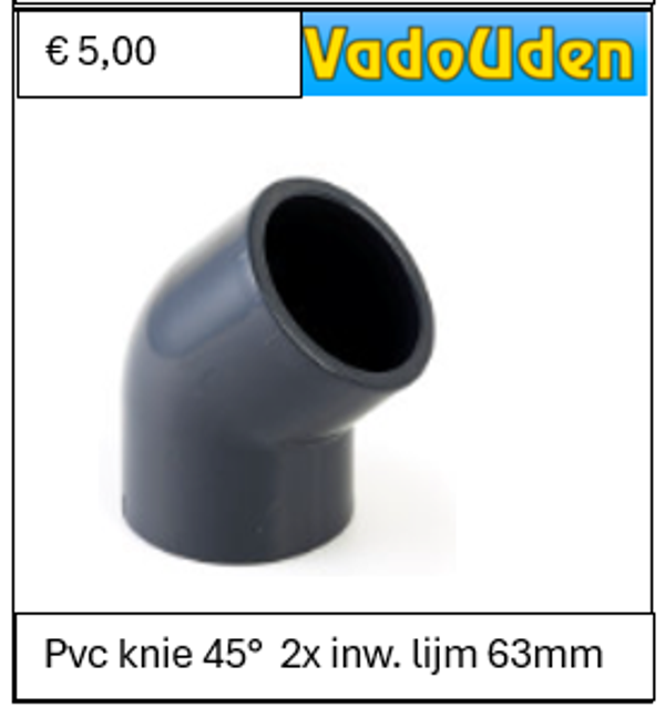 Pvc knie 45°  2x inw. lijm 63mm