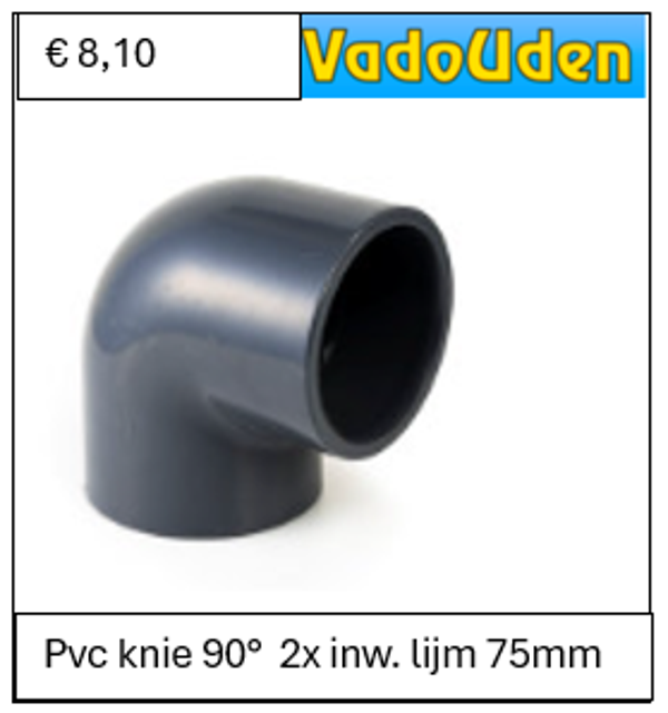 Pvc knie 90°  2x inw. lijm 75mm