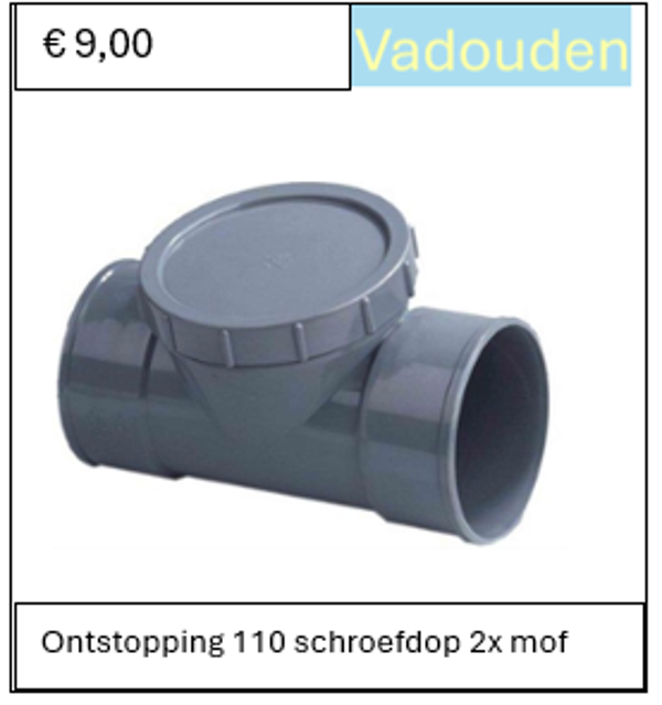 Ontstoppings T-stuk 110 mm schroefdop 2x mof