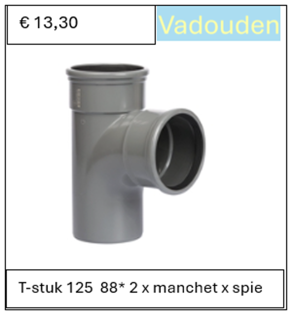 T-stuk 125  88* 2 x manchet x spie
