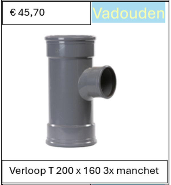 Verloop T 200 x 160 3x manchet