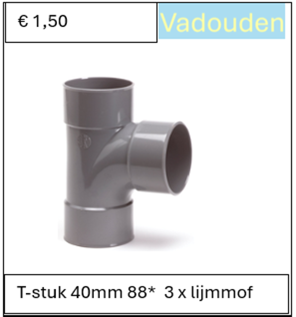 T-stuk 40mm 88*  3 x lijmmof
