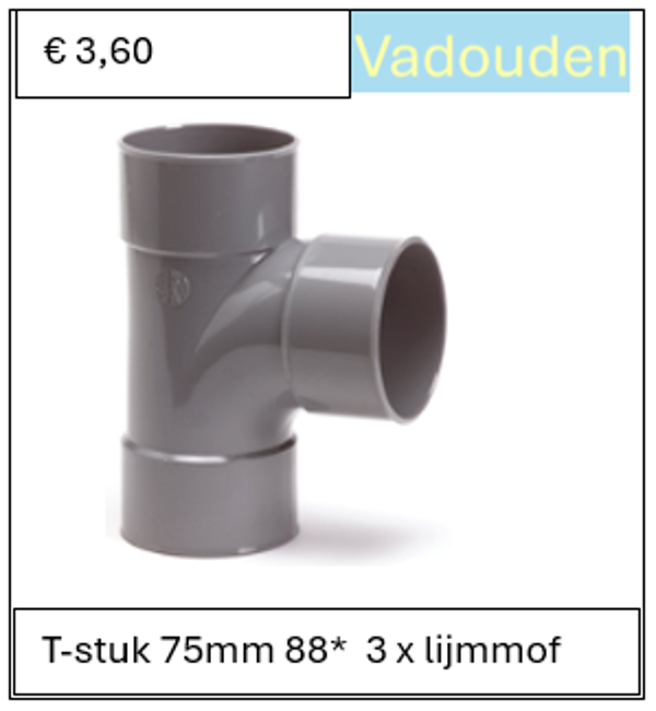 T-stuk 75mm 88*  3 x lijmmof