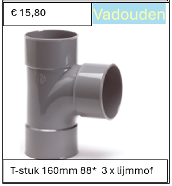 T-stuk 160mm 88*  3 x lijmmof