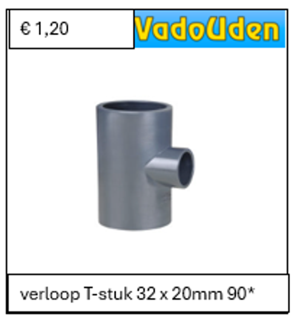verloop T-stuk 32 x 20mm 90* 16 ATO