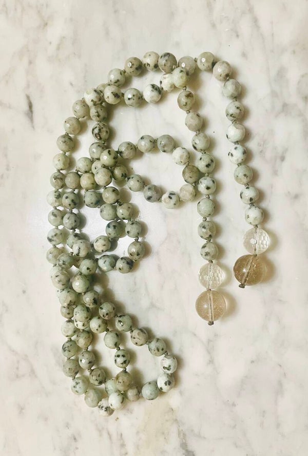 Faceted Kiwi Stone Mala