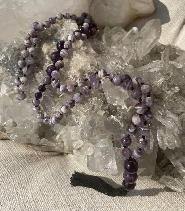 Chevron Amethyst, Amethyst and Charoite Mala