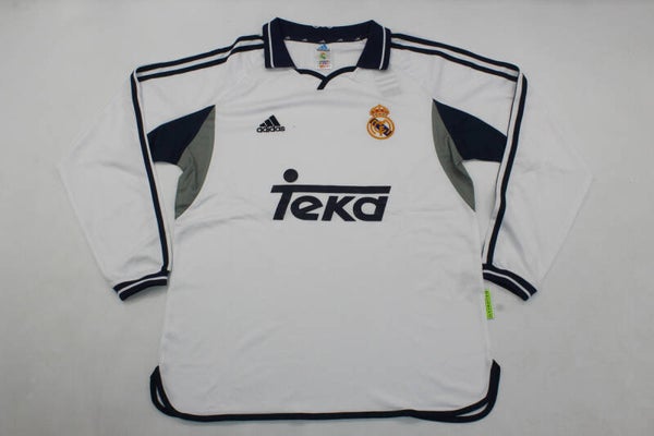Real Madrid 2000/01 Long Sleeve Home Shirt - Adults Small to 2XL