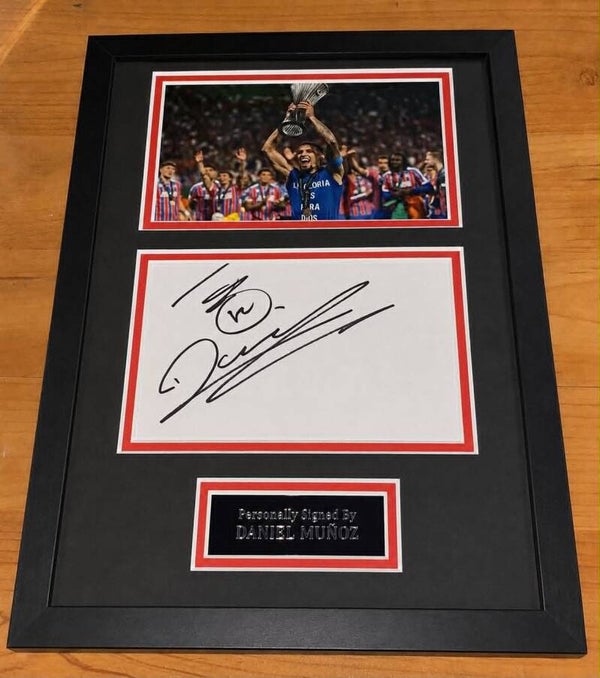 Daniel Munoz - Hand Signed & Glass Framed A4 Card Mounted - Crystal Palace - COA - 1