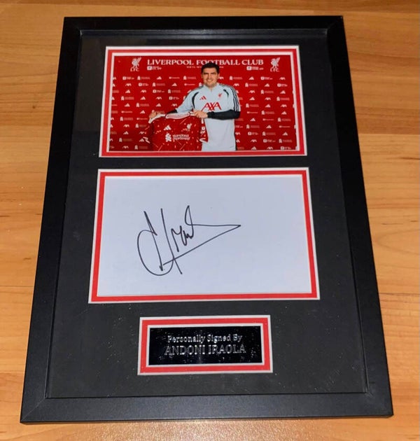 Andoni Iraola - Hand Signed & Glass Framed A4 Card Mounted - Liverpool - COA - 2