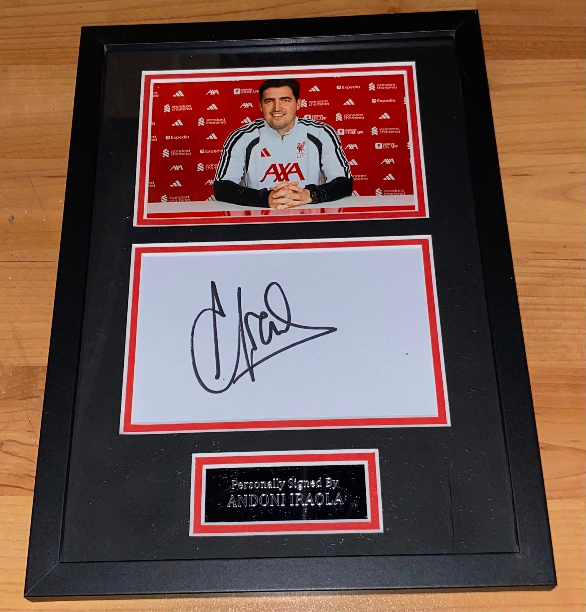 Andoni Iraola - Hand Signed & Glass Framed A4 Card Mounted - Liverpool - COA - 3
