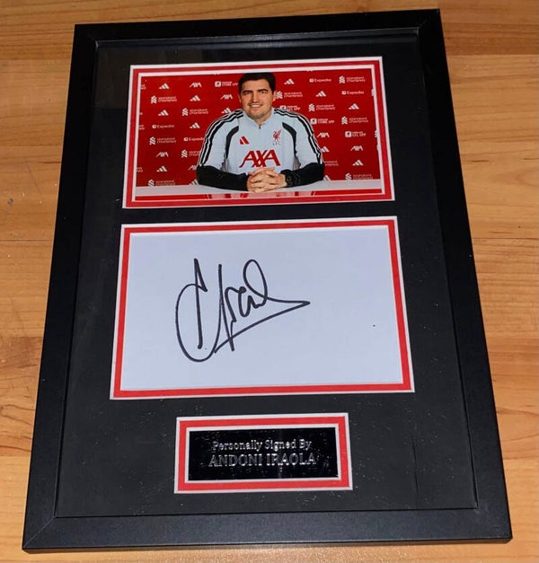 Andoni Iraola - Hand Signed & Glass Framed A4 Card Mounted - Liverpool - COA - 3
