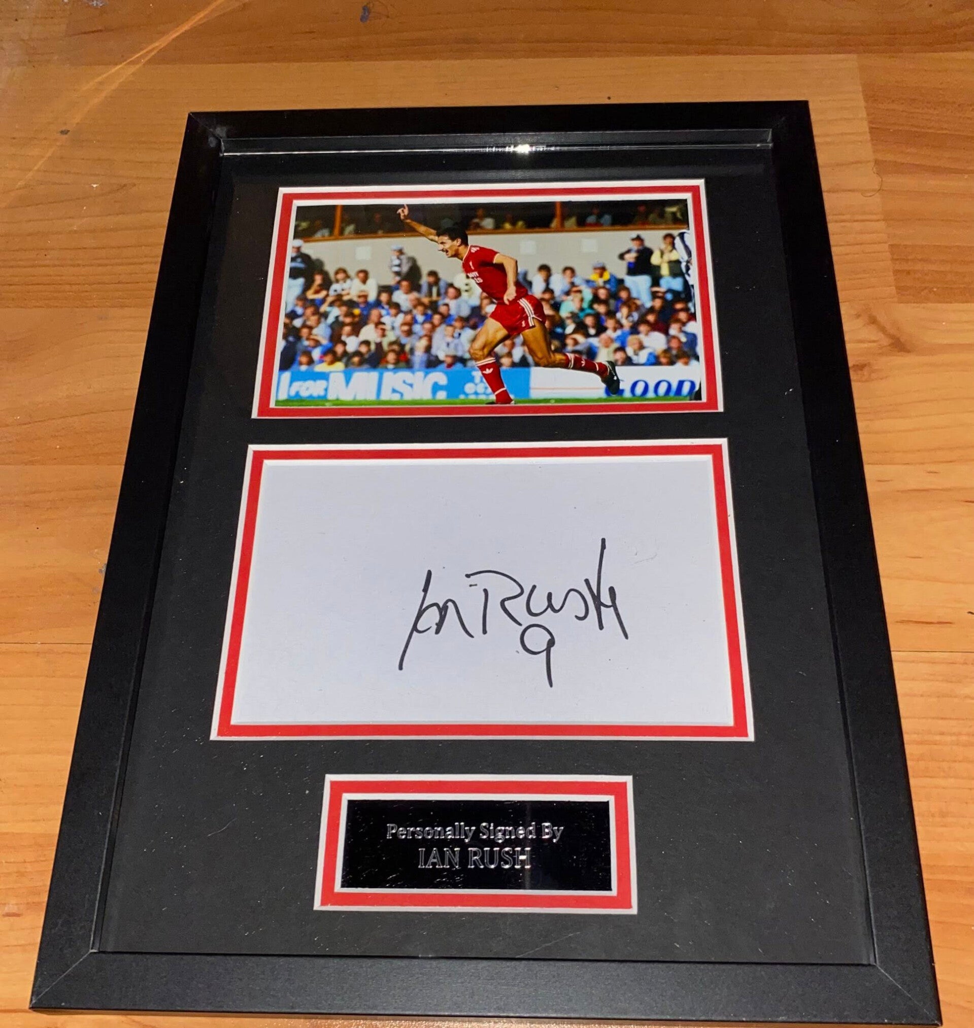 Ian Rush - Hand Signed & Glass Framed A4 Card Mounted - Liverpool - COA