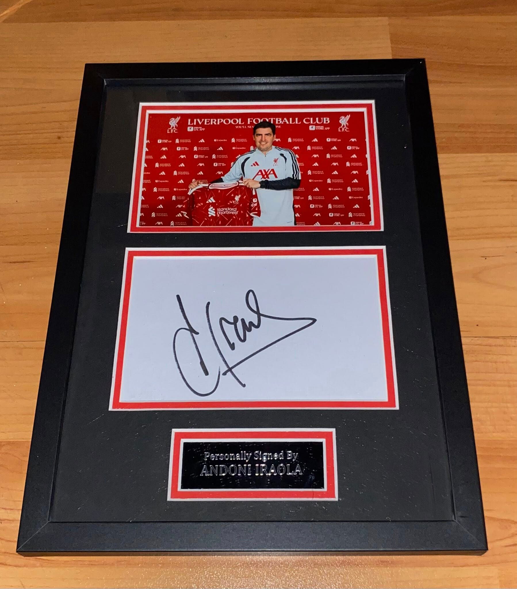Andoni Iraola - Hand Signed & Glass Framed A4 Card Mounted - Liverpool - COA - 1