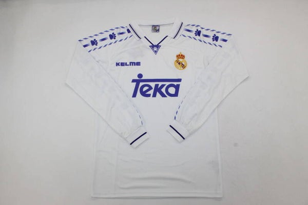 Real Madrid 1996/97 Long Sleeve Home Shirt - Adults Small to 2XL