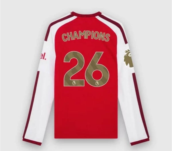Arsenal 2025/2026 Champions Home Long Sleeve Shirt - Adults Small to 4XL
