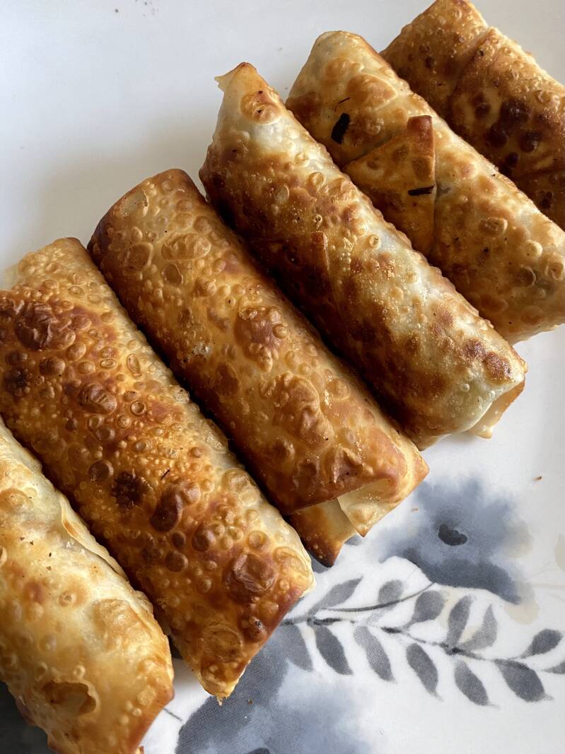 kohlrabi eggrolls fried in coconut oil