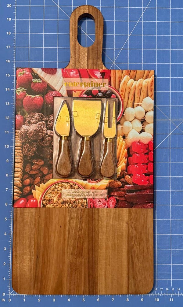 Charcuterie/Serving/Cutting Board - 15" x 10" Acacia Wood with 3 Utensils