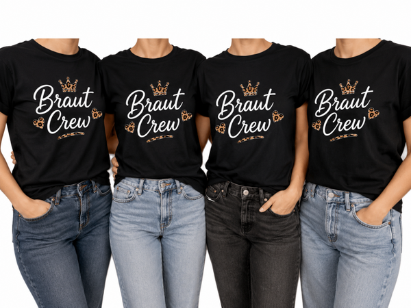 Braut Crew Damen T-Shirt | JGA Shirt mit Leo-Design | Team Braut | Junggesellinnenabschied