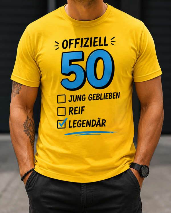 50. Geburtstag T-Shirt Herren – Offiziell 50, legendär | Lustiges Geburtstags-Shirt | Geschenk für Männer zum 50.