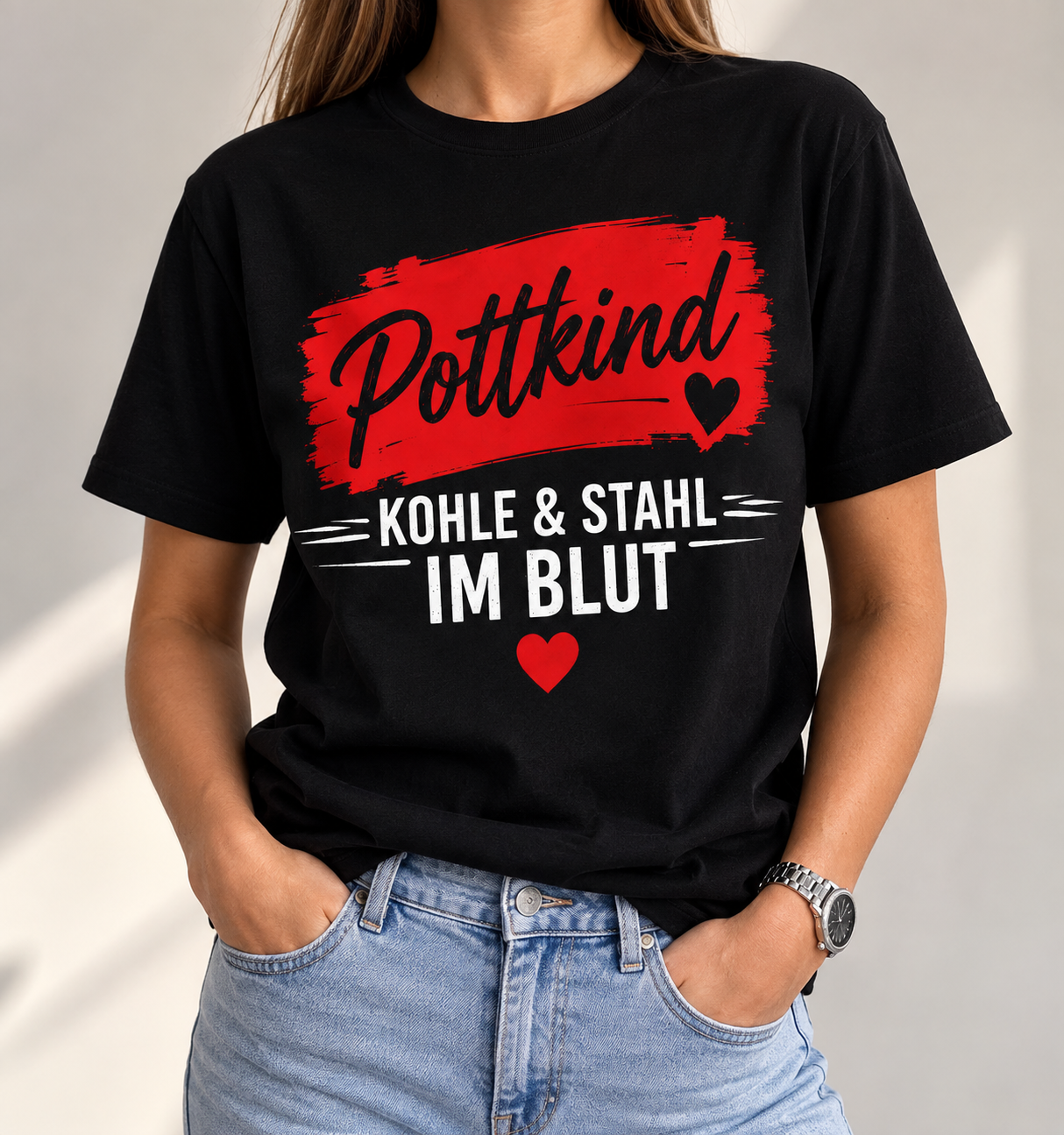 Pottkind T-Shirt „Kohle & Stahl im Blut“ – Ruhrpott Edition Rot