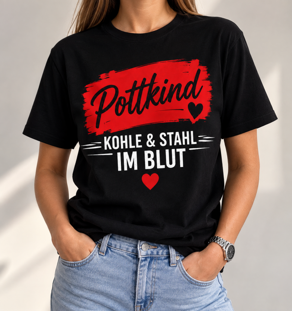Pottkind T-Shirt „Kohle & Stahl im Blut“ – Ruhrpott Edition Rot