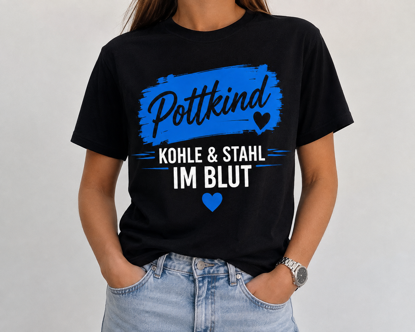 Pottkind T-Shirt „Kohle & Stahl im Blut“ – Ruhrpott Edition Blau