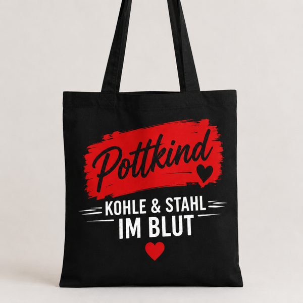 Pottkind Jutebeutel – Kohle & Stahl im Blut \| Ruhrpott Tasche in Rot