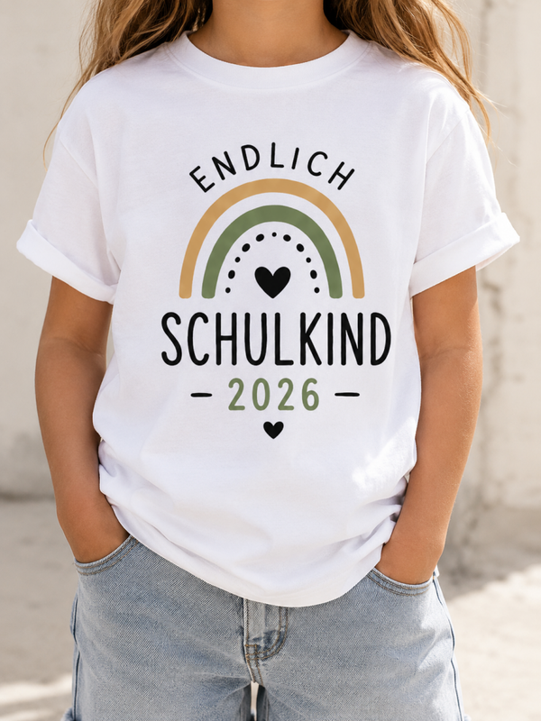 Endlich Schulkind 2026 – Kinder T-Shirt | Einschulung | Regenbogen | 1. Klasse